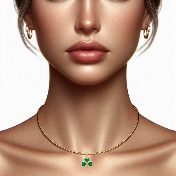 14k Yellow Gold Green Enameled 3 Leaf Clover Lucky Irish Charm Necklace Pendant